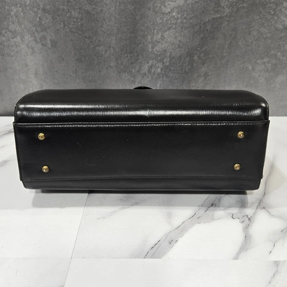 VTg 50s 60s Black Leather Kelly Frame Handbag Top Handle Purse Canada Mad Men